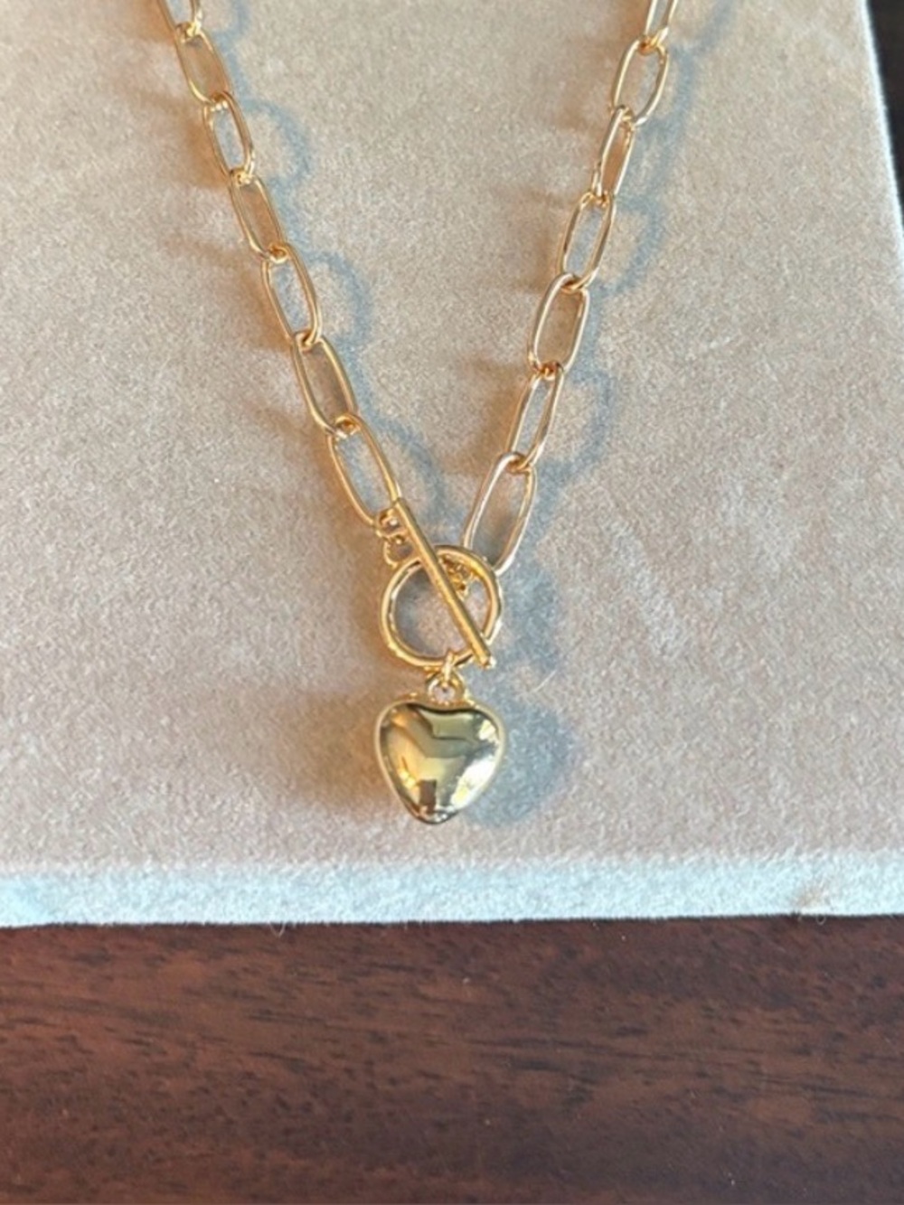 Gold Link Chain Necklace with Heart Toggle Pendant - Women Jewelry
